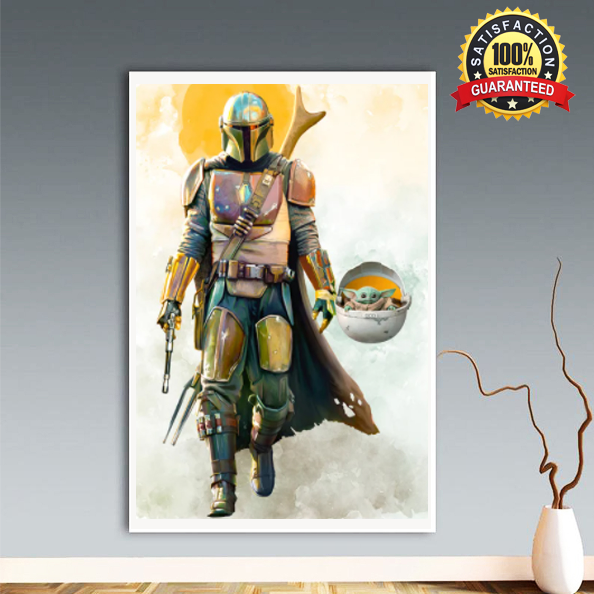 The Mandalorian & Baby Yoda Star Wars Poster Digital Printable Wall Art  Watercolor Download Movie Grogu Prints Home Decor Hero Character