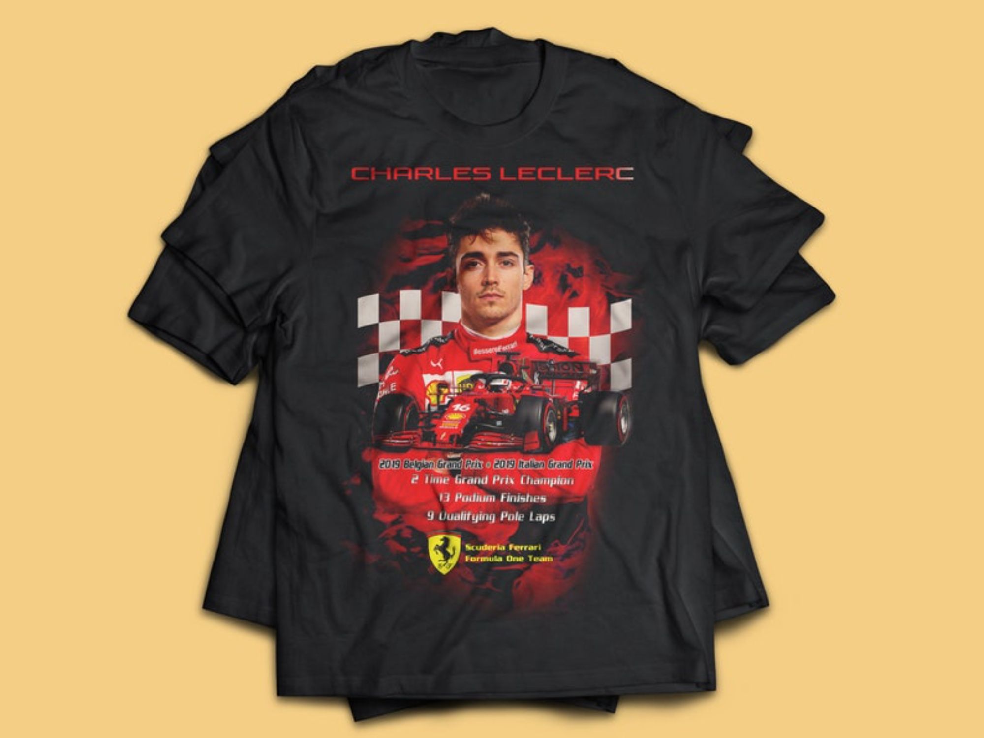 Printify Charles Leclerc's 2022 Ferrari F1-75 Formula 1 T-Shirt | F1 merch Heather Ice Blue / S