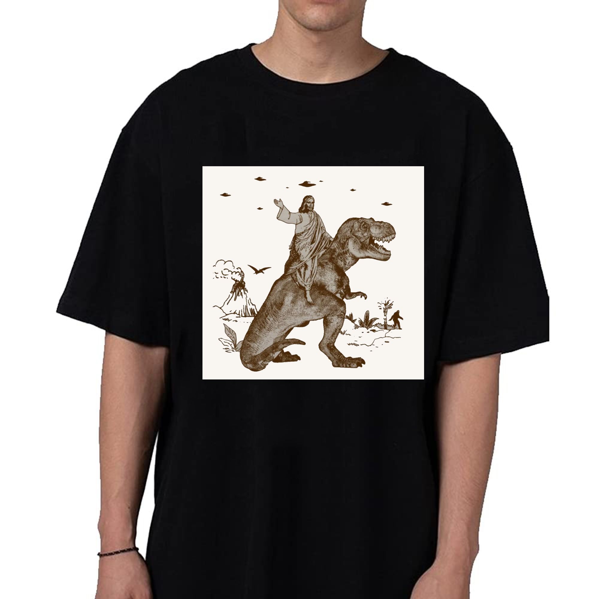 Jesus Riding Dinosaur T Shirt UFO T Shirt Funny T Shirts Offensive