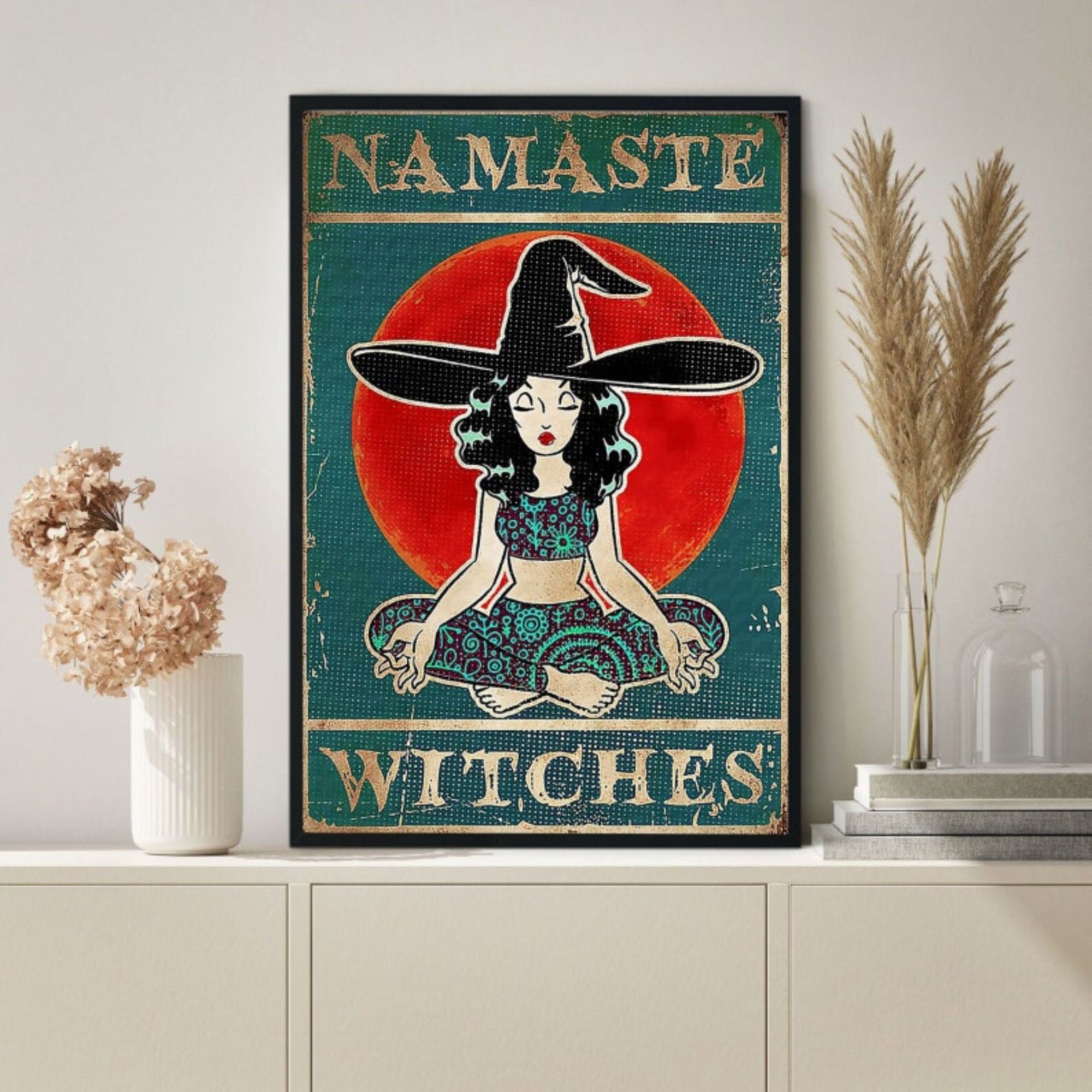namaste witches poster halloween wall decor witches decor yoga ...